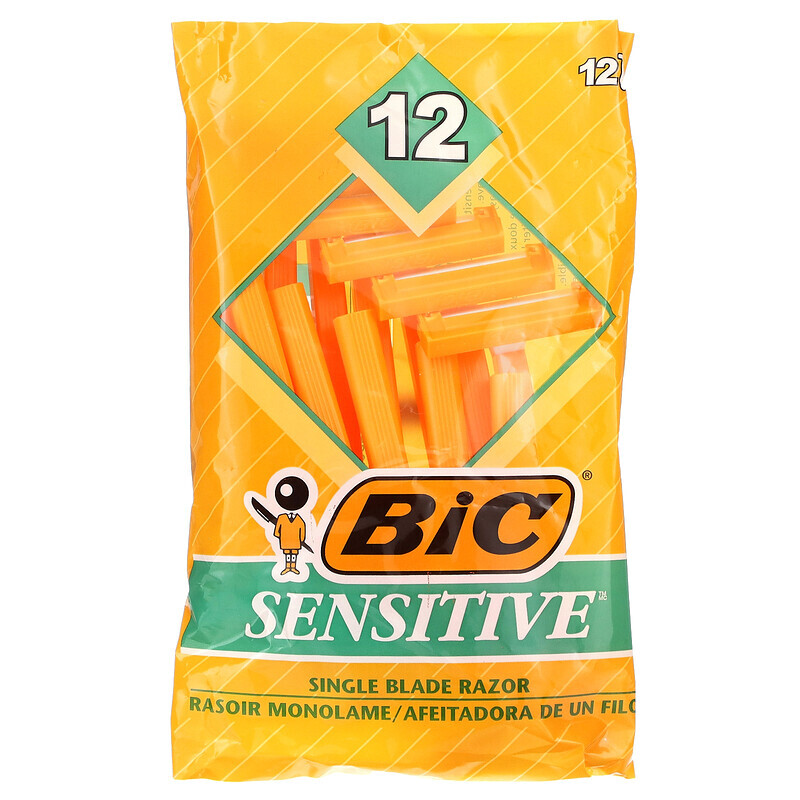 BIC Sensitive, однолезвийная бритва, 12 одноразовых бритв