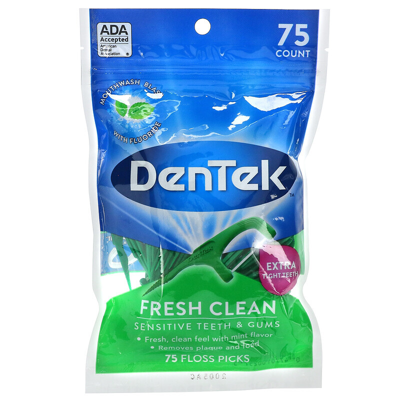 Зубная нить DenTek, Fresh Clean, зубочистка с зубной нитью,  средство для гигиены полости рта, 75 зубочисток