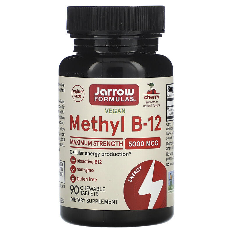  Jarrow Formulas, Methyl B-12, Cherry, 5,000 mcg, 90 Chewable Tablets