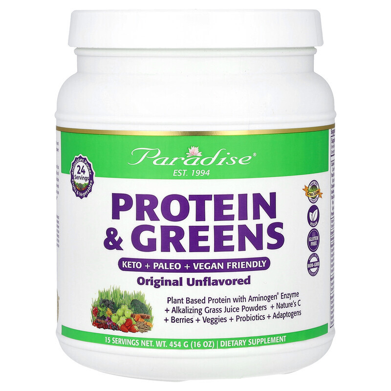 Растительный белок Paradise Herbs, Протеин и зелень, оригинальный вкус, без добавок, 454 г (16 унций)