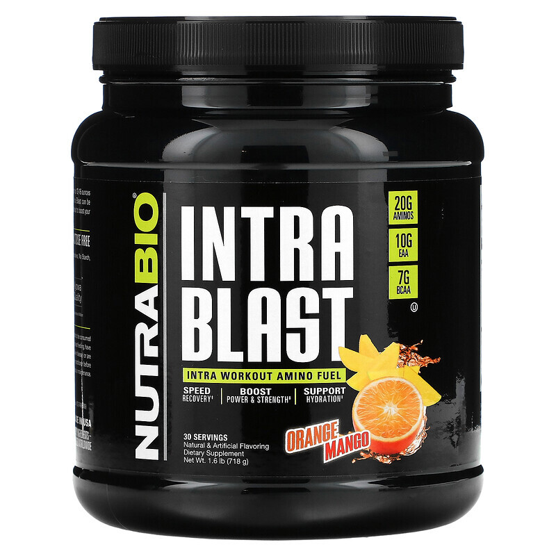 Nutrabio Labs, Intra Blast, заряд аминокислот во время тренировки, со вкусом апельсина и манго, 718 г (1,6 фунта)