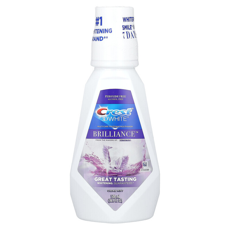 Crest, 3D White Brilliance, отбеливающий ополаскиватель для рта, без спирта, чистая мята, 500 мл (16,9 жидких унций)