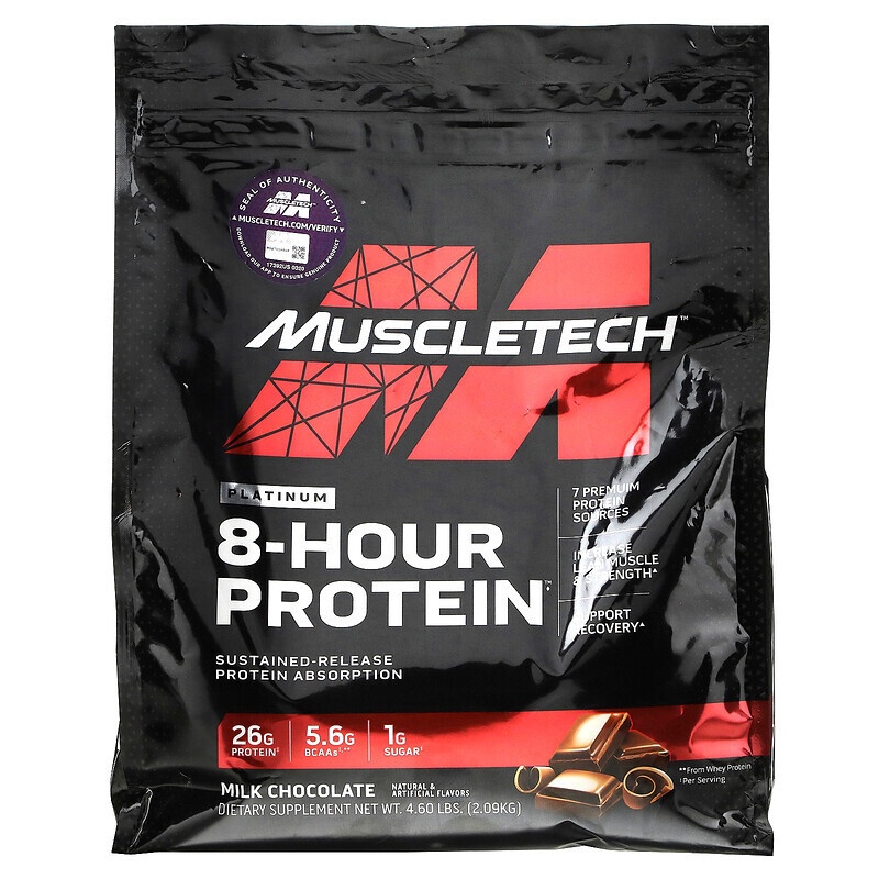 MuscleTech, Platinum 8-Hour Protein, смесь для приготовления протеинового коктейля, молочный шоколад, 2,09 кг (4,6 фунта)