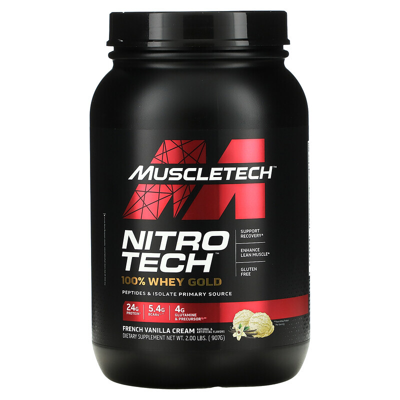 Сывороточный белок MuscleTech, Nitro Tech, 100% Whey Gold (100% сыворотка), французский ванильный крем, 907 г (2 фунта)