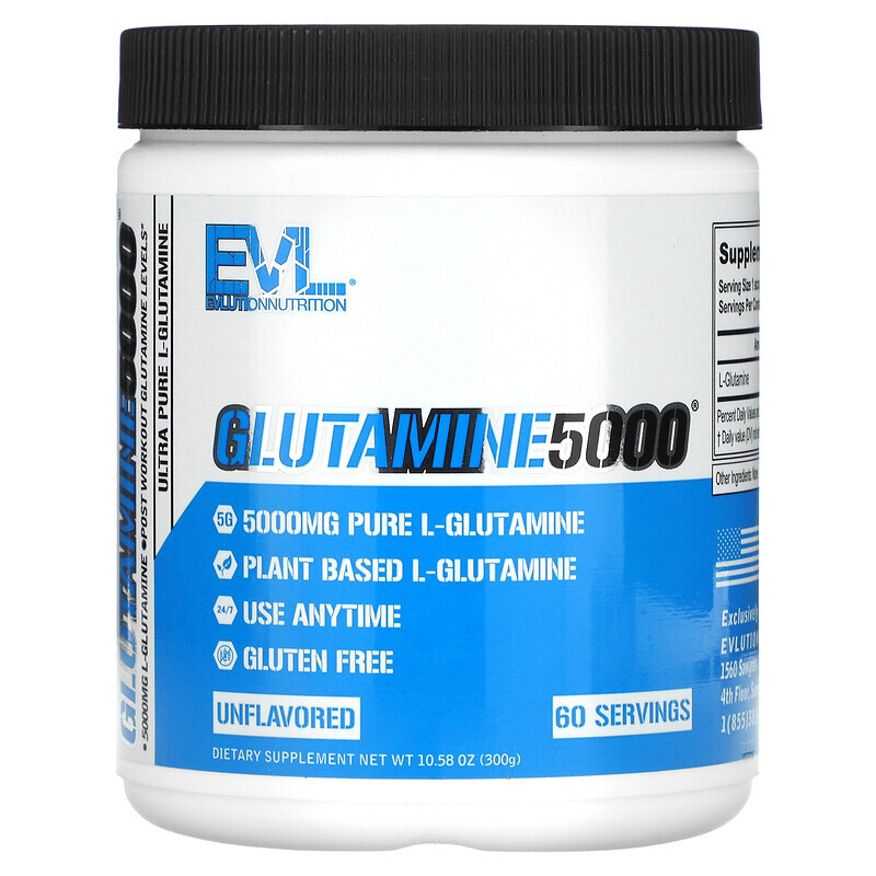 L-глютамин EVLution Nutrition, Глутамин 5000, без добавок, 5000 мг, 300 г (10,58 унции)