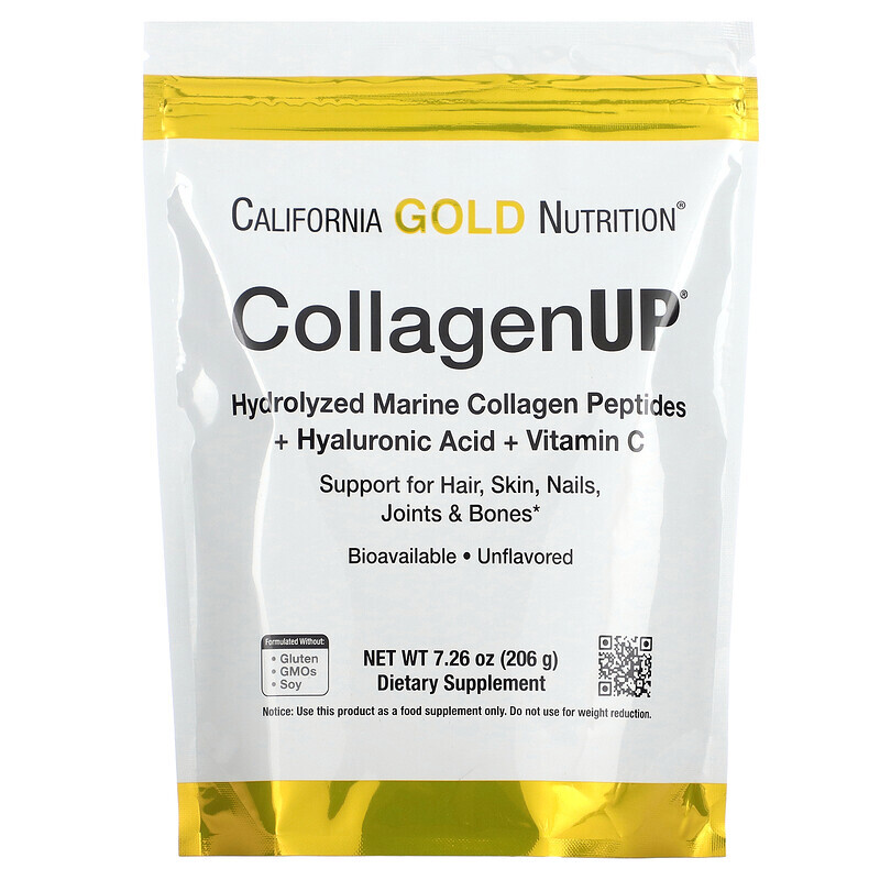 California Gold Nutrition, CollagenUP, гидролизованные пептиды морского коллагена с гиалуроновой кислотой и витамином C, с нейтральным вкусом, 206 г (7,26 унции)