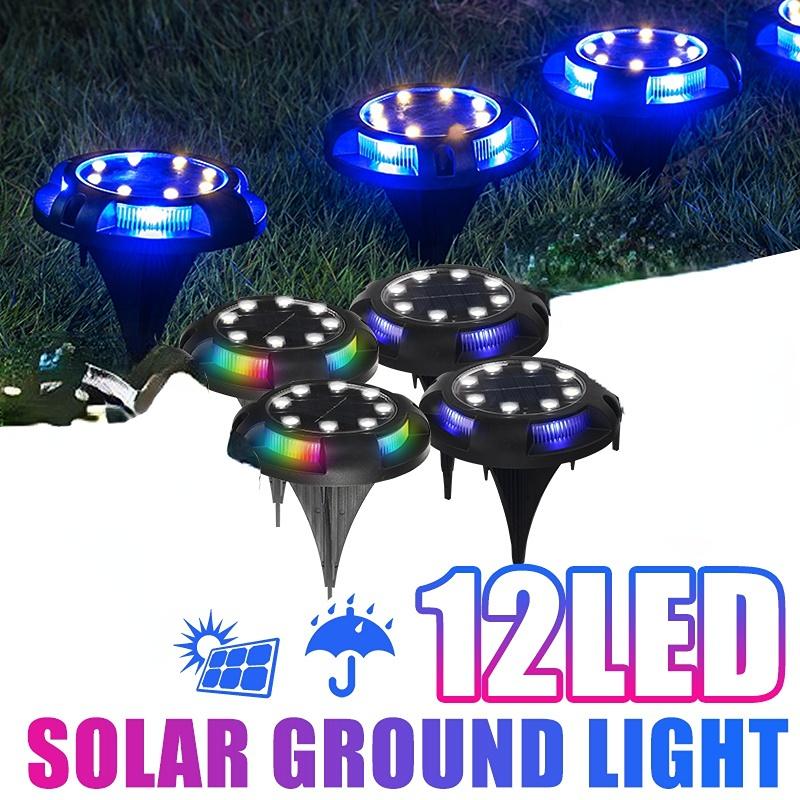 12LED Coloful Освещение Солнечной Энергии Похороненный Свет Напольный Настил Открытый Сад Газон Дорожка Лампа синий