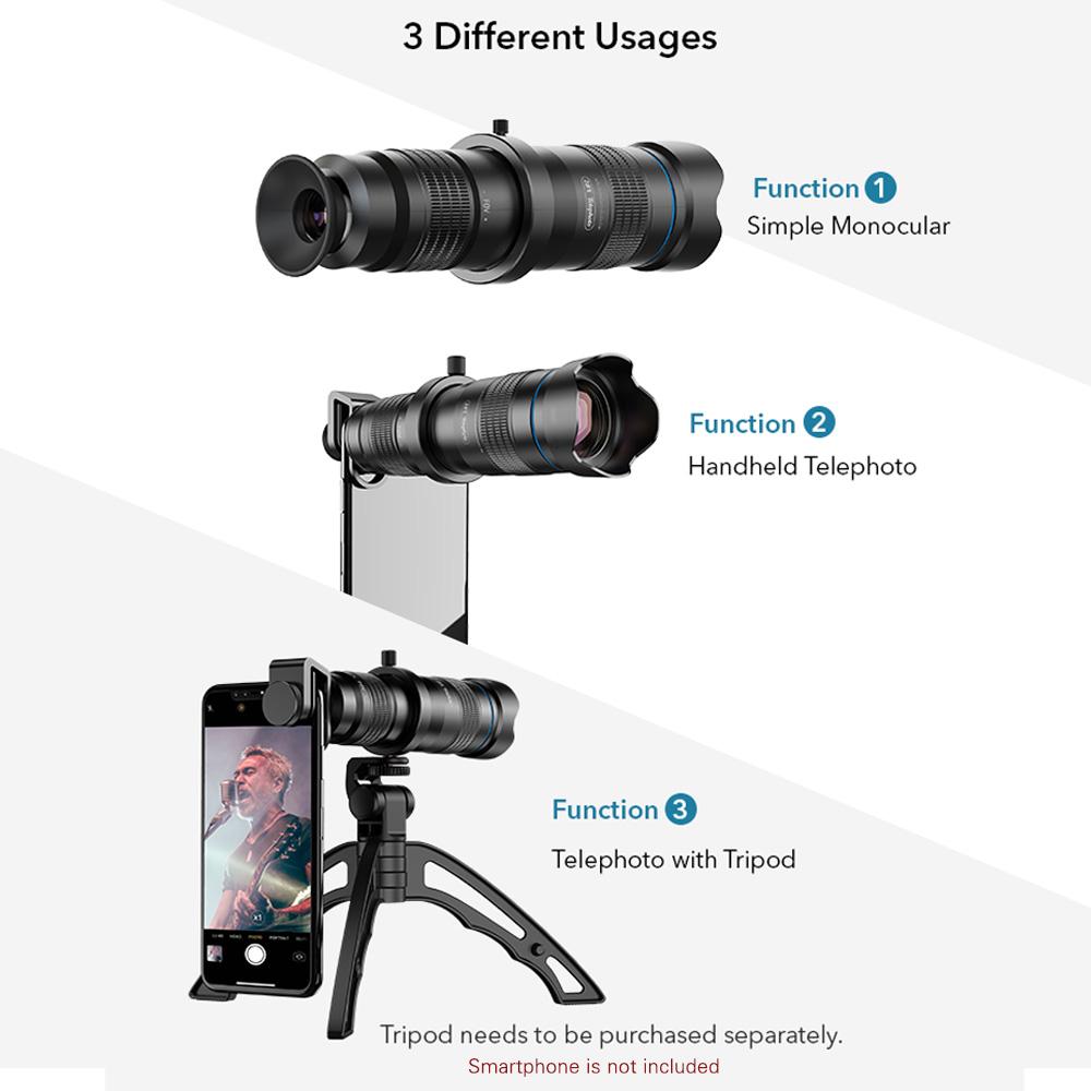 APEXEL APL-JS28X HD 28X металлический однотрубный телеобъектив для телефона с ручной фокусировкой для большинства чёрный