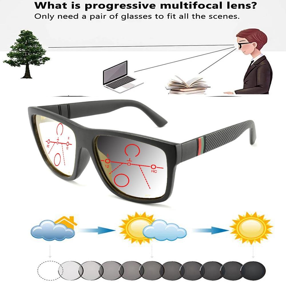 Square TR90 Oversized Trend Квадратная оправа увеличенного размера Удобные фотохромные прогрессивные мультифокальные очки для чтения от +0,75 до +4 +0.75