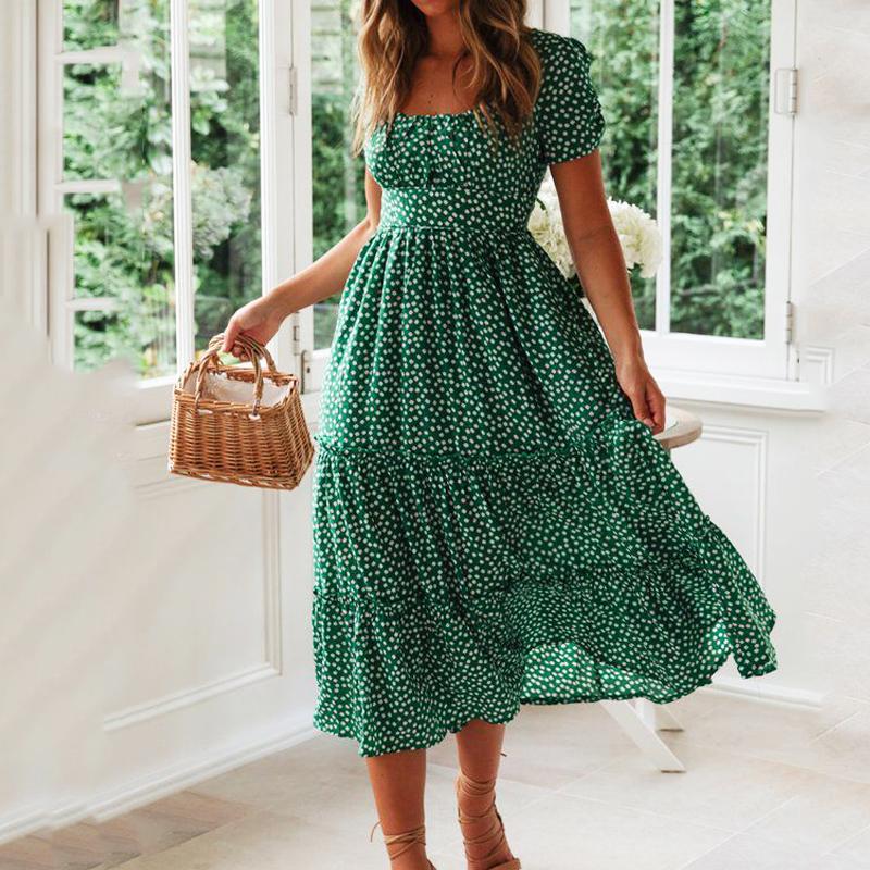   Joom Vestidos, винтажное винтажное платье с пышными рукавами, летние пляжные милые платья, повседневное длинное платье макси с квадратным воротником и цветочным принтом festa S чёрный