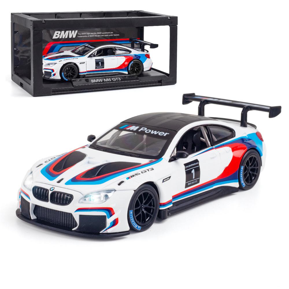 Масштаб 1/24 M6 GT3, литая под давлением модель автомобиля, игрушечный автомобиль с откатным механизмом, звуком и светом для детей, коллекция подарков для мальчиков и девочек 1/24-21x8.5x5.5cm белый