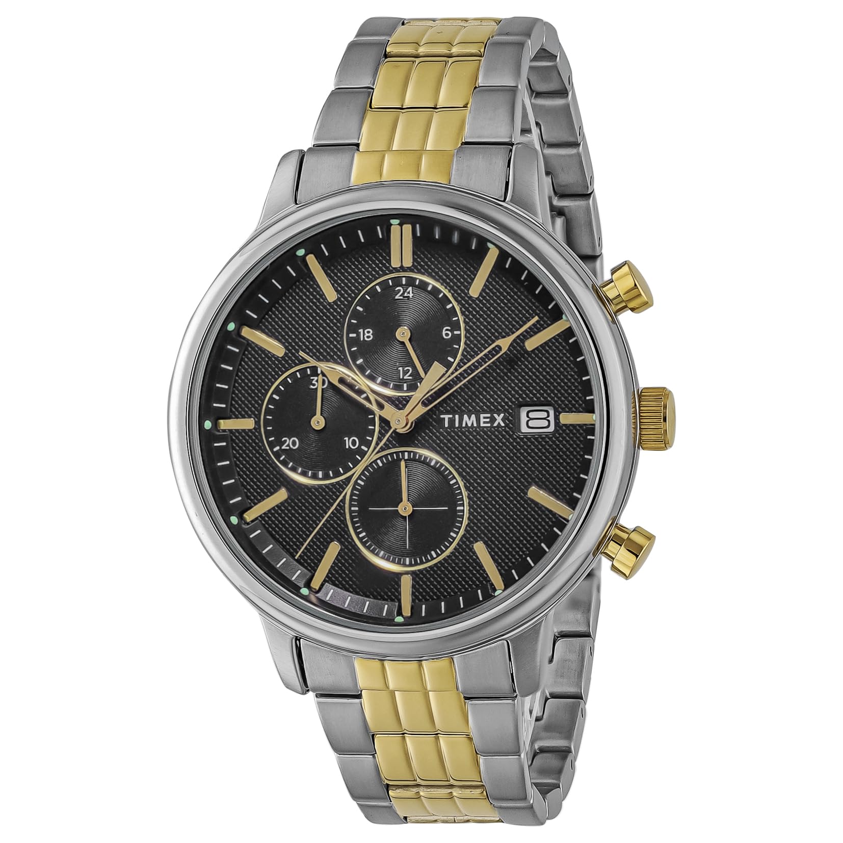 [TIMEX] Часы Timex Chicago с черным циферблатом из нержавеющей стали и минеральным стеклом, кварцевые, филиппинский бренд TW2W13300, мужские, золотые