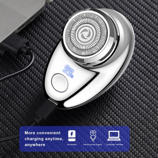 Мужская электробритва с цифровым дисплеем, USB перезаряжаемая мини-дисковая бритва для путешествий, портативный беспроводной триммер для волос, инструмент для удаления бороды, подарок парню синий