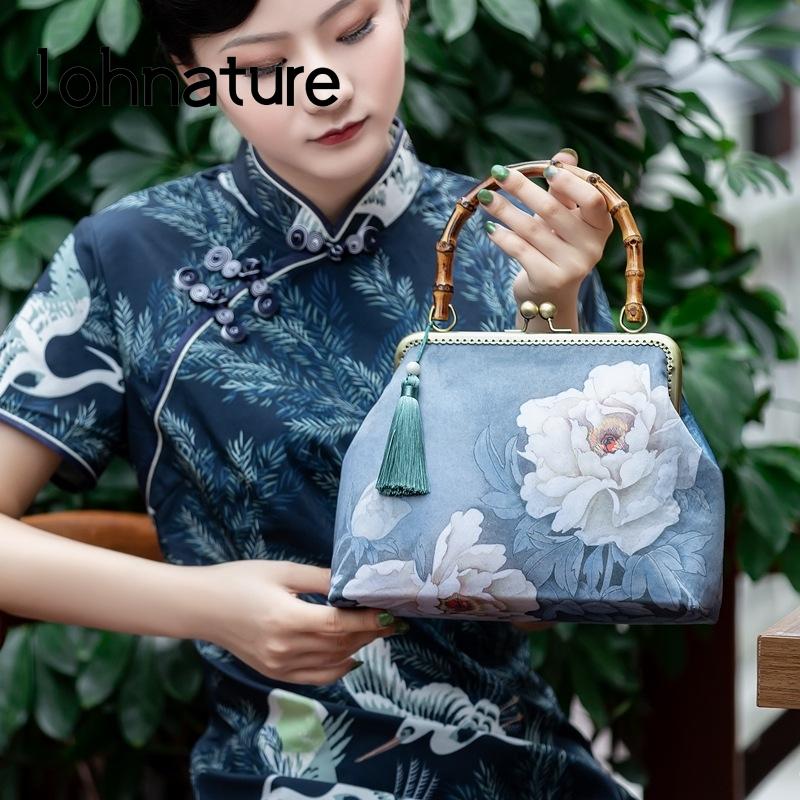 Johnature Ретро Элегантная женская сумка в китайском стиле Cheongsam женские сумки на плечо для банкета с цветочным принтом ручной работы разноцветный