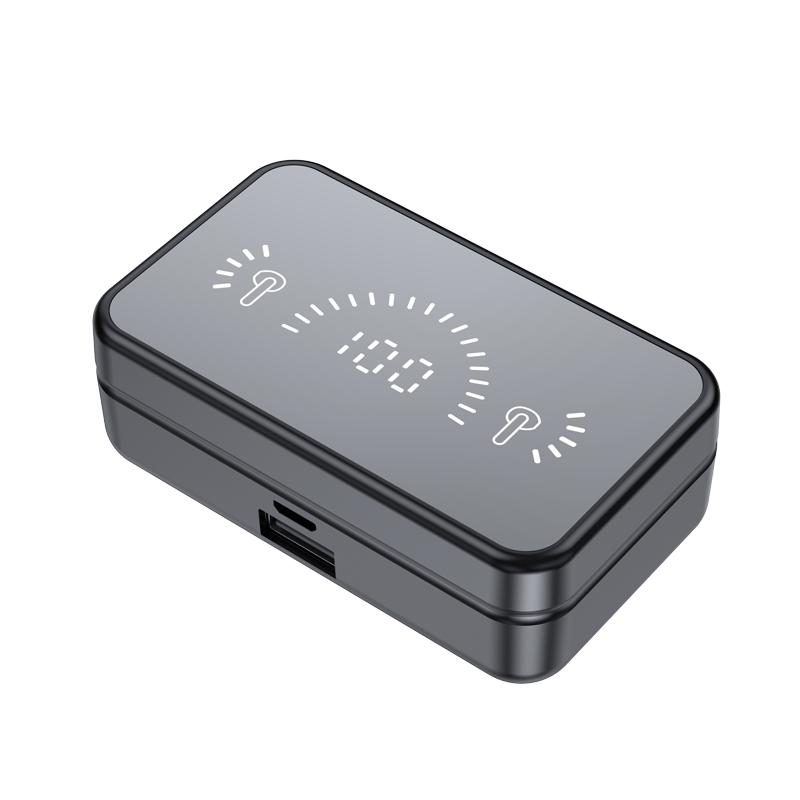 TWS-S20 Зеркальный светодиодный дисплей Bluetooth 5.1 Наушники с сенсорным управлением Водонепроницаемые беспроводные наушники Мини-вкладыши Спортивная гарнитура Hi-Fi наушники чёрный