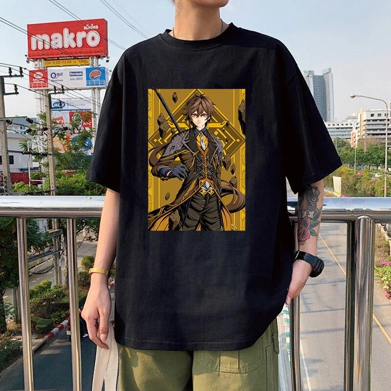 Morax Zhong Li Game Genshin Impact футболка в стиле панк с героями мультфильмов, повседневные свободные топы с принтом, плотный хлопок, женская футболка унисекс в стиле Харадзюку, винтажная футболка L