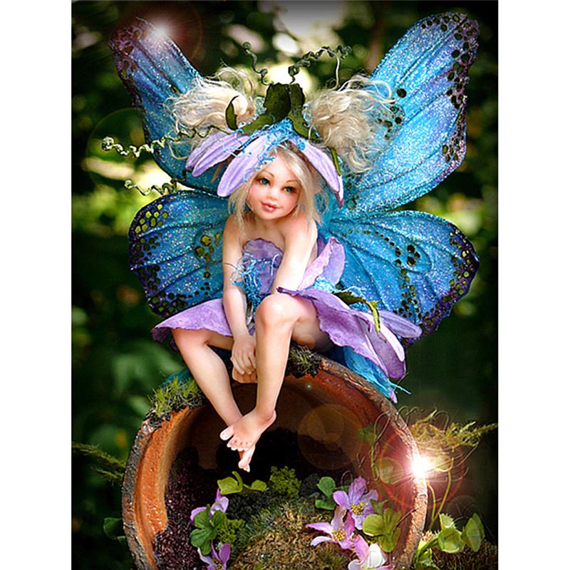 Полный 5D Diy Алмазная картина Мультфильм Бабочка Девушка Вышивка Крестом Домашний Декор Ручной Работы 25x30cm