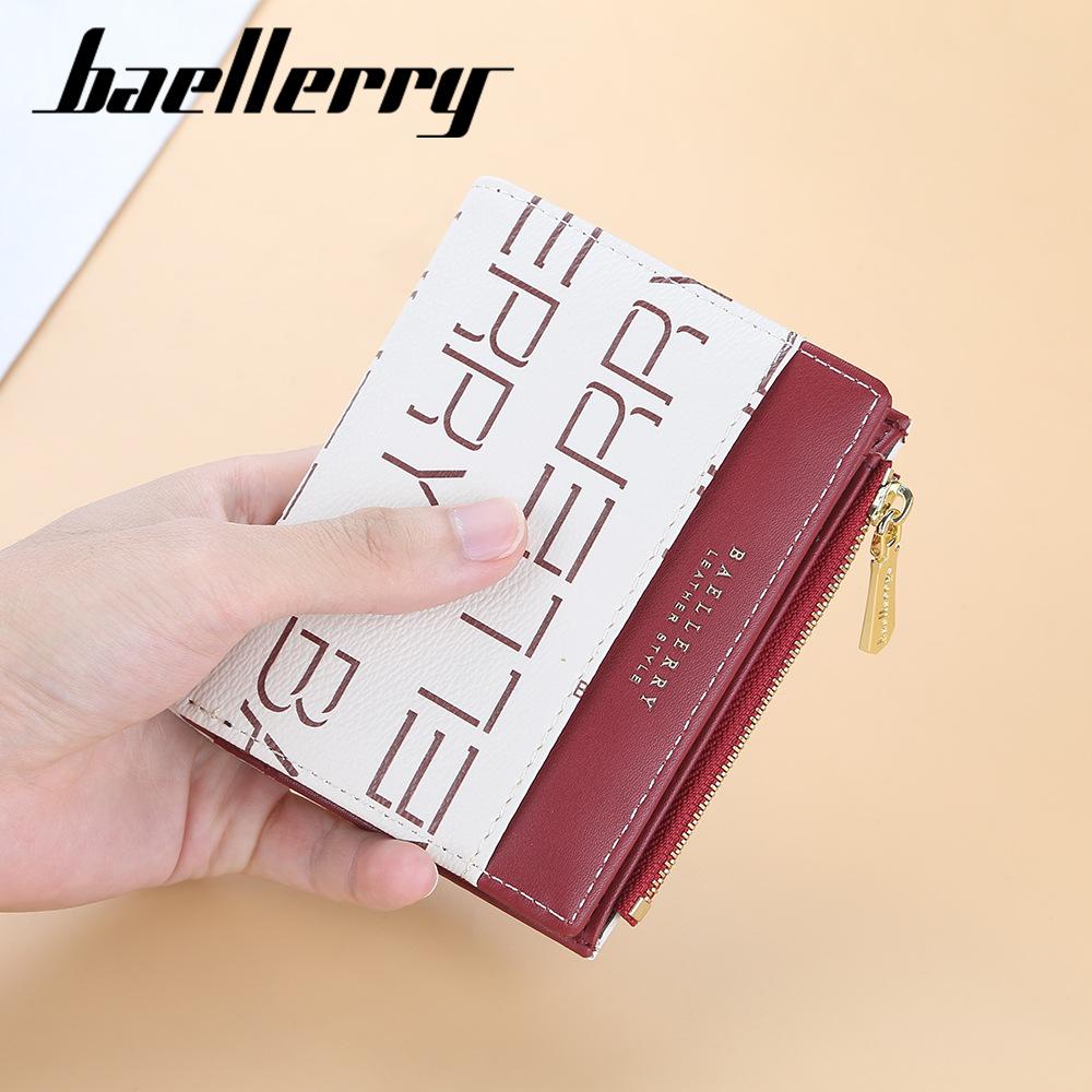 Baellerry женские короткие двойные кошельки с принтом, искусственная кожа, винтажный кошелек на молнии, кошелек с держателем для карт 12cm*10cm*3cm темно-коричневого