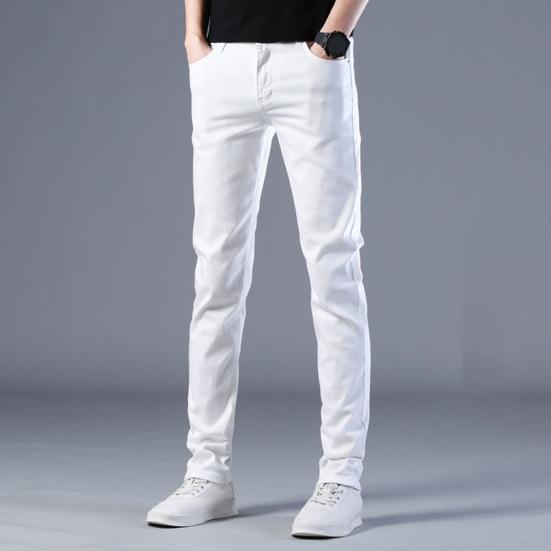 Мужские брюки Slim Fit сплошной цвет эластичные карманы мягкие дышащие молнии с застежкой-молнией средней талии прямой деловой стиль повседневные мужские длинные брюки 29 белый
