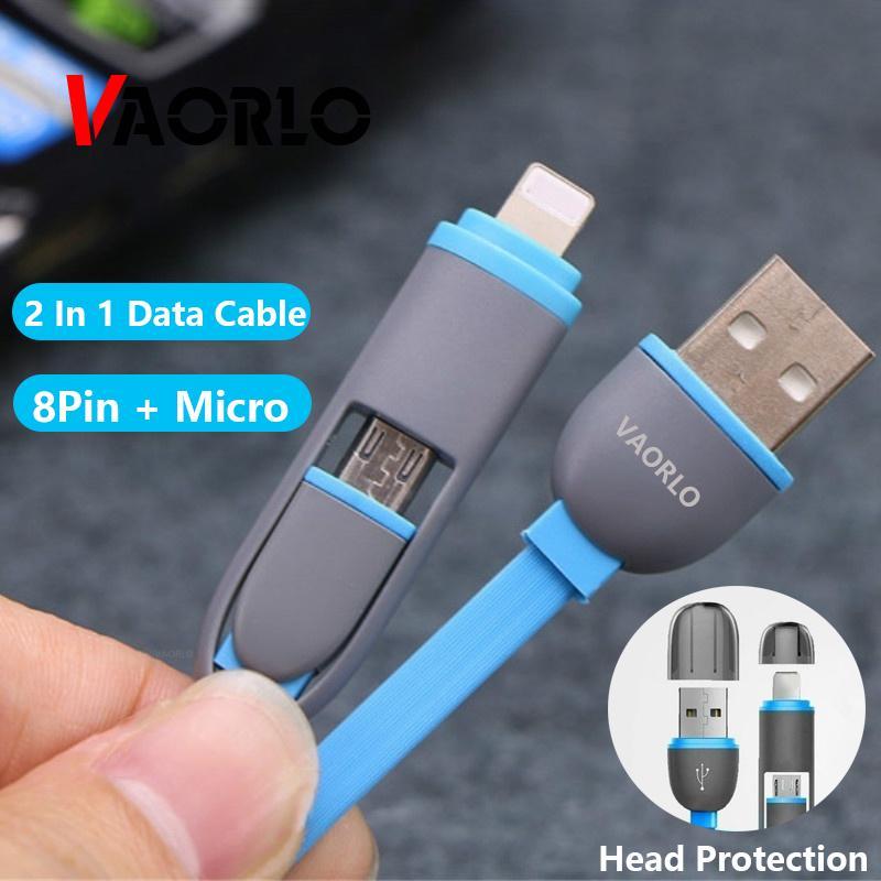 Зарядный кабель VAORLO 8Pin Micro 2 в 1, кабель для передачи данных для Samsung Android iphone с защитой головы, стабильная быстрая зарядка as in picture