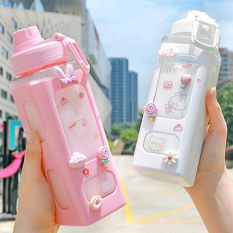 Пастельная бутылка для воды Kawaii Bear с 3D-наклейкой, 700 мл, пластиковая дорожная бутылка для чая, сока, молока, портативный милый шейкер, бутылка для напитков, подарок 700ml розовый