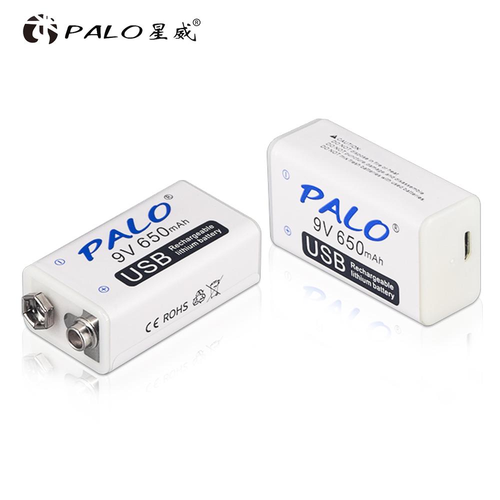  PALO 9 В 650 мАч USB перезаряжаемые литиевые батареи 6F22 батарея для мультиметра или микрофона игрушечный пульт дистанционного управления 1PCS