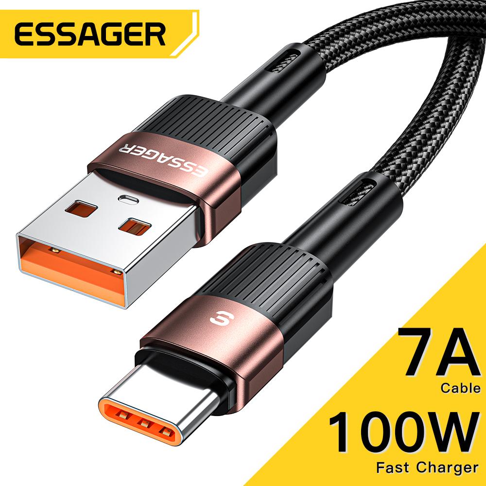 Essager 7A USB Type C Кабель Type C Кабель для быстрой зарядки мобильного телефона Кабель USB C для Xiaomi Samsung Huawei Andriod Type C Кабель для зарядки данных Шнур 0.5M(60W C To C) чёрный