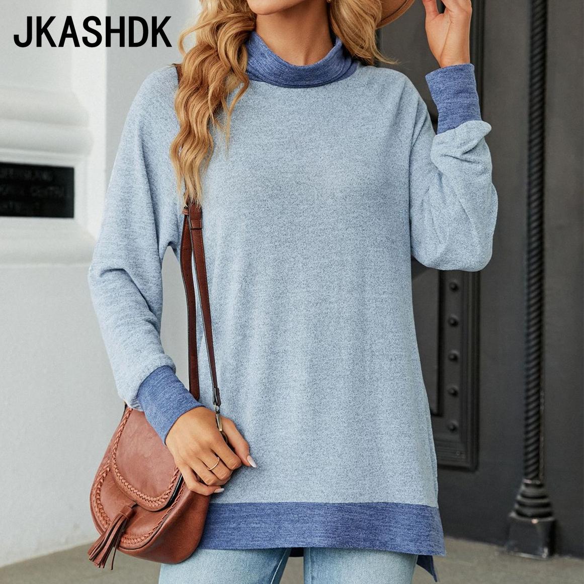 JKASHDK женские модные повседневные осенне-зимние однотонные свободные блузки и рубашки с длинными рукавами с принтом S чёрный