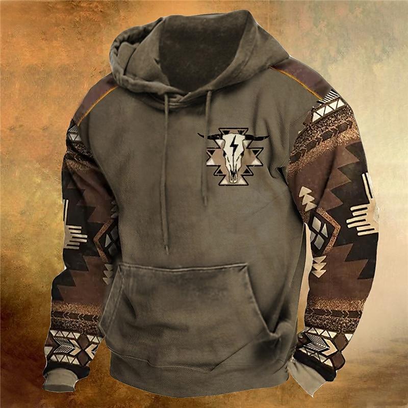 Мужская толстовка с капюшоном Western Cowboy Hooded Sweatshirt North America Demon Wendigo Printed Oversize Harajuku Clothes Vintage Streetwear S