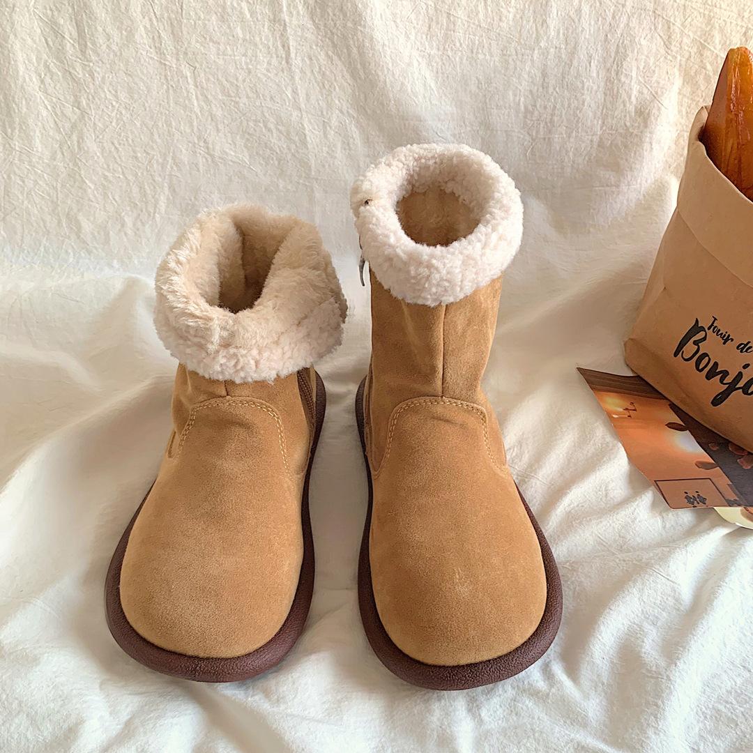 Ботинки Retro Snow Boots женские из овечьей шерсти термообувь из хлопка с плоским дном утолщенные нескользящие ботинки средней длины 35 хаки