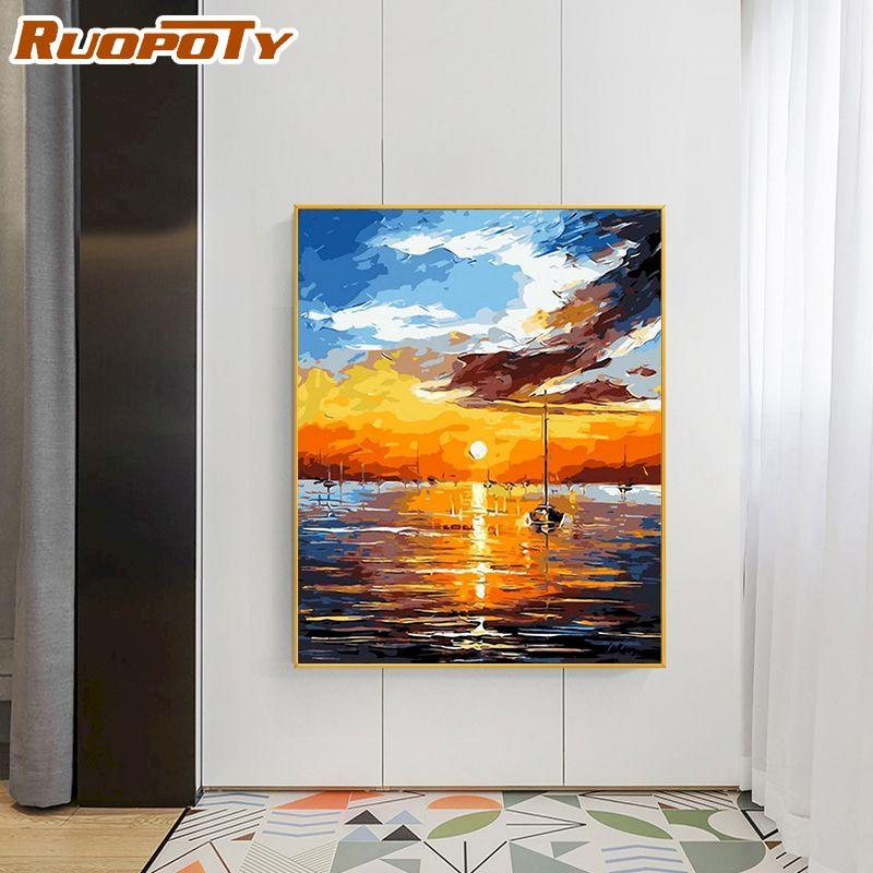 Ruopoty морской пейзаж DIY картина по номерам акриловая краска настенная живопись на холсте картина для украшения стены 40x50 см