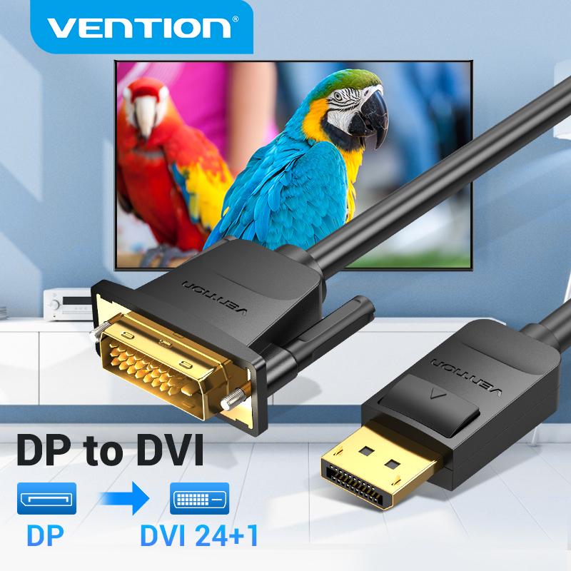 Vention Кабель DisplayPort-DVI Кабель DP-DVI-D 24+1 1080P DP-папа-DVI-папа-кабель для монитора проектора Кабель DP-DVI 1m чёрный