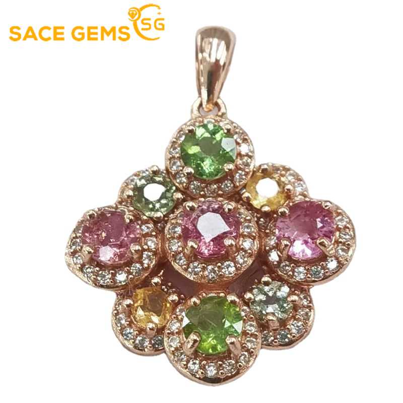 Ожерелья и подвески  Joom SACE GEMS из стерлингового серебра 925 пробы с натуральным турмалином, ожерелья-подвески для женщин, сверкающие ювелирные изделия, подарок на день рождения разноцветный