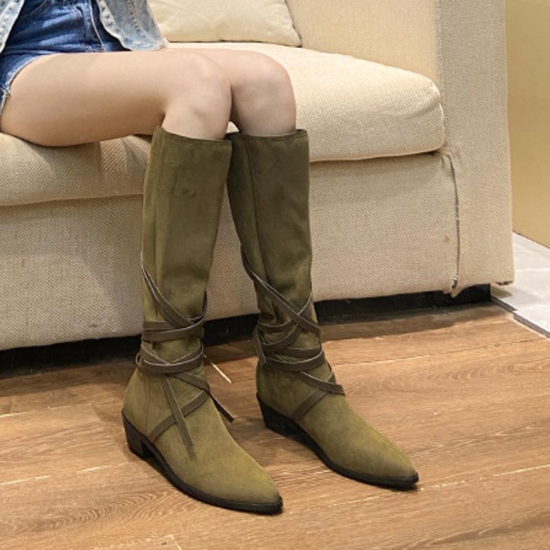 fashion Fashion Slim Lace-up High Boots Vintage  Leisure Shoes Women Suede Booties Autumn Winter Ladies Knee High Boots Shoes High Heels 35 абрикосовый