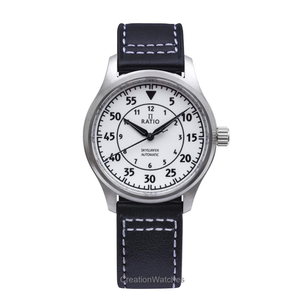 Ratio Skysurfer Pilot Full Luminous Dial Leather Automatic RTS324 200M Мужские часы серебряный