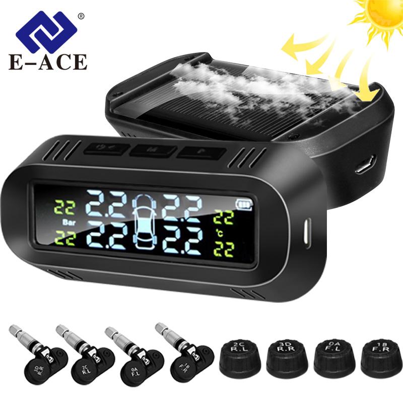  E-ACE Solar Smart TPMS Автомобильная система контроля давления в шинах, 4 датчика, дисплей, интеллектуальное предупреждение о температуре и давлении в шинах K04-external Sensors