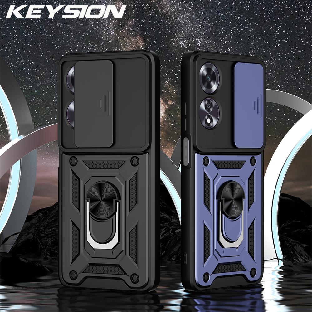 Противоударный защитный чехол KEYSION для OPPO A60, защитное кольцо для объектива камеры с выдвижным механизмом и подставкой, задняя крышка для телефона OPPO A60 4G for OPPO A60 красный