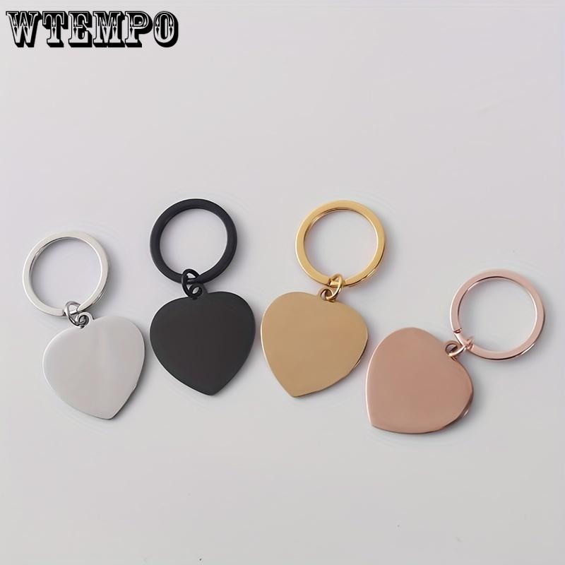 WTEMPO 2 шт., гладкая подвеска в форме сердца из нержавеющей стали, пустая бирка в форме сердца, кольцо для ключей «сделай сам» + брелок для ключей, может быть выгравирован, подарок на День святого Валентина 2pcs золотой
