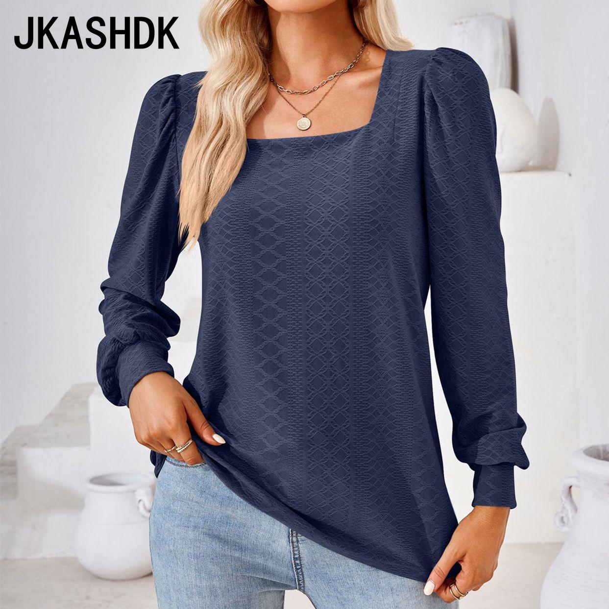 JKAASHDK женские модные повседневные летние весенние однотонные блузки и рубашки с квадратным воротником и длинными рукавами с принтом S чёрный