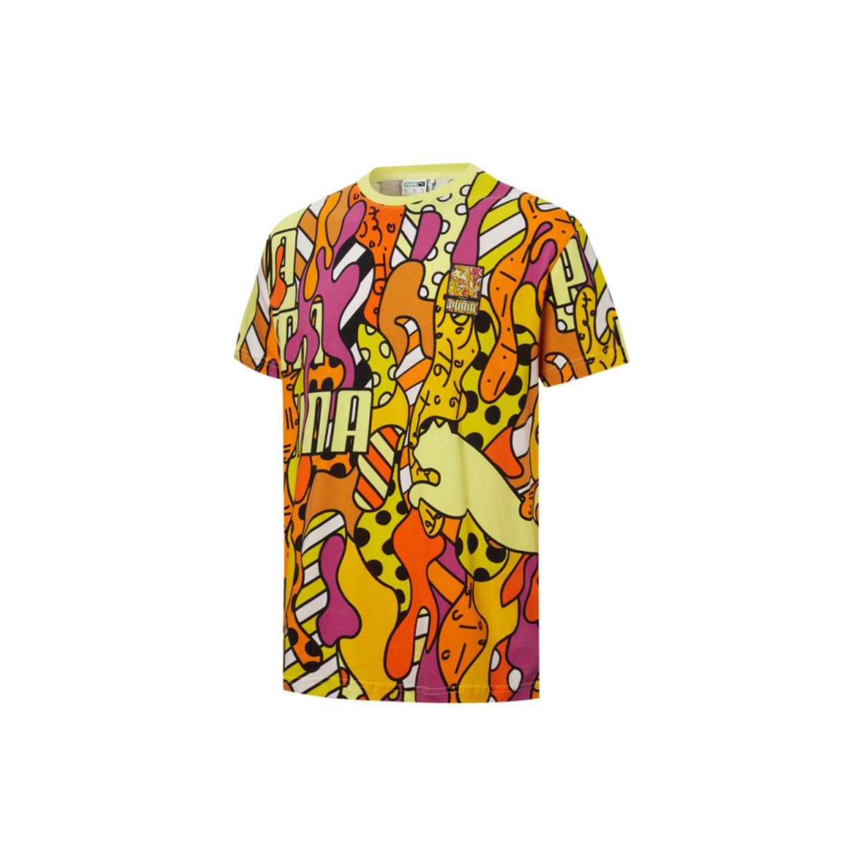Футболка Puma x Britto Collaboration Aop Fun с принтом граффити, спортивная футболка с круглым вырезом и короткими рукавами, топы унисекс, оранжевый 532235-51 L