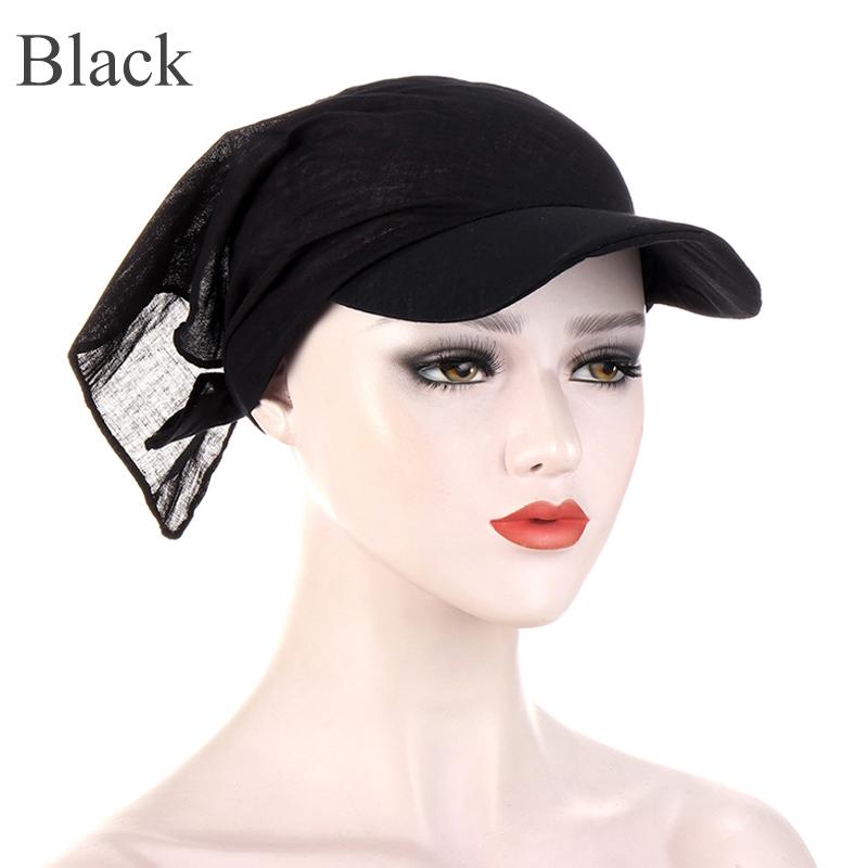 1 шт., хиджаб для пляжного отдыха, кепка с полями Durag, солнцезащитный козырек с предварительно завязанными тюрбанами, головной платок, мусульманский женский чёрный