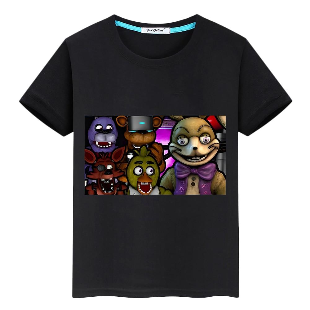 Летние футболки FNAF для мальчиков с принтом, короткие повседневные топы y2k, цельный медведь, кролик, игра Kawaii, футболка из 100% хлопка, детская одежда для девочек 100 белый