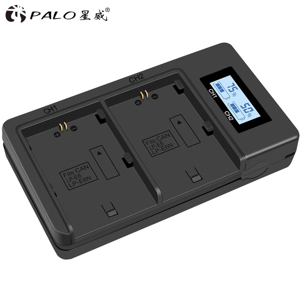 PALO LP-E6 ЖК-дисплей, зарядное устройство для цифровой камеры, USB 2 слота, зарядное устройство lp e6 для Canon eos 5d 6d 7d mark iv iii 80d bateria чёрный