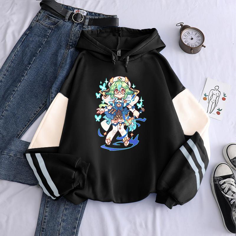 Genshin Impact Sucrose аниме толстовки Kawaii мультфильм графика хип-хоп винтажные толстовки для мужчин и женщин модный подарок для подростков негабаритный пуловер S чёрный