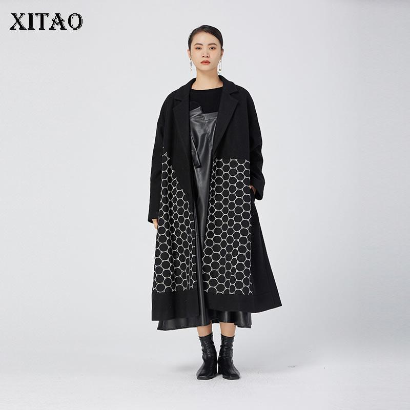 XITAO новое черное женское смешанное пальто, модное свободное длинное пальто круглой формы с вышивкой, осень-зима, универсальное LL1029 One Size чёрный