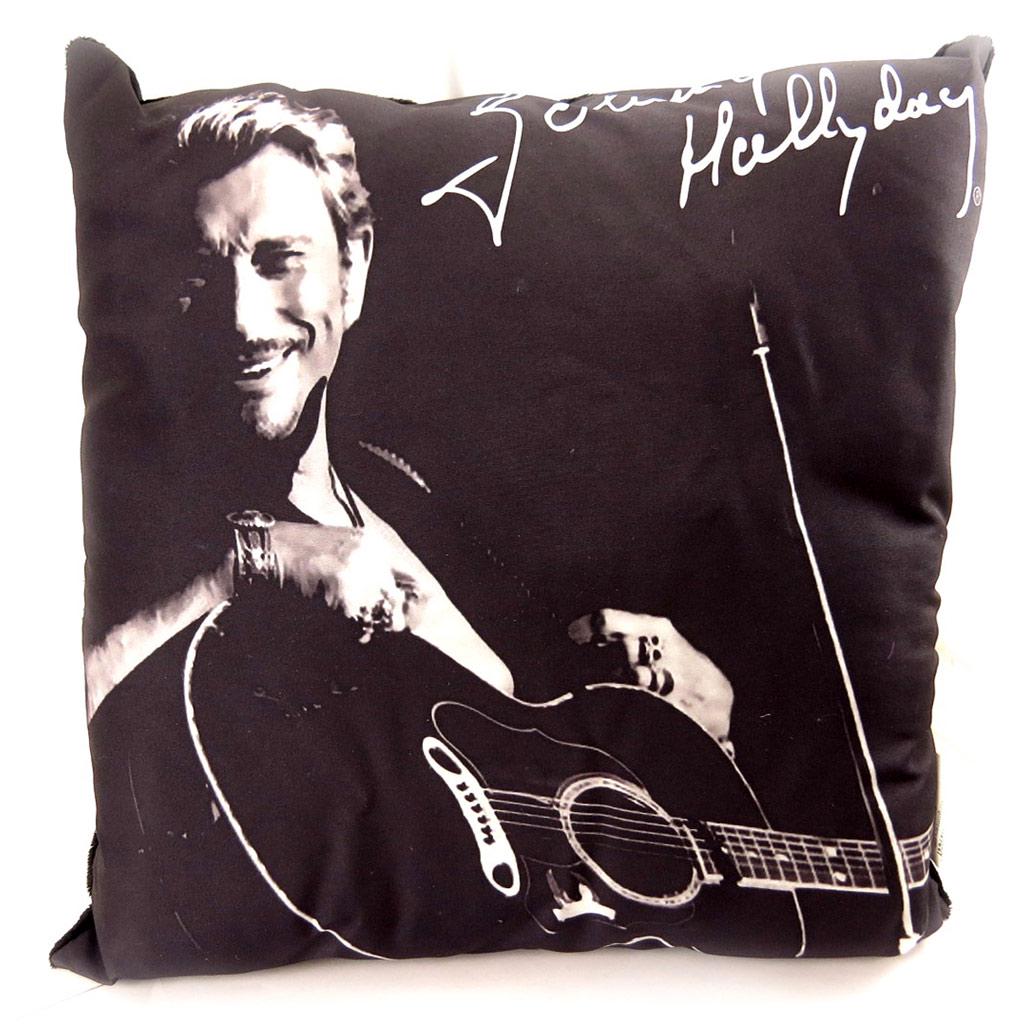 Johnny Hallyday [L2211] - Декоративная подушка  Johnny Hallyday  с гитарой - 32 см чёрный