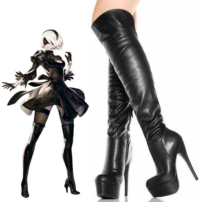 Ботинки в стиле аниме для ролевых игр NieR Automata 2B A2 9S, обувь для косплея, длинные сапоги, обувь на высоком каблуке, размер 36, 37, 38, 39, 40, 41, 42 36
