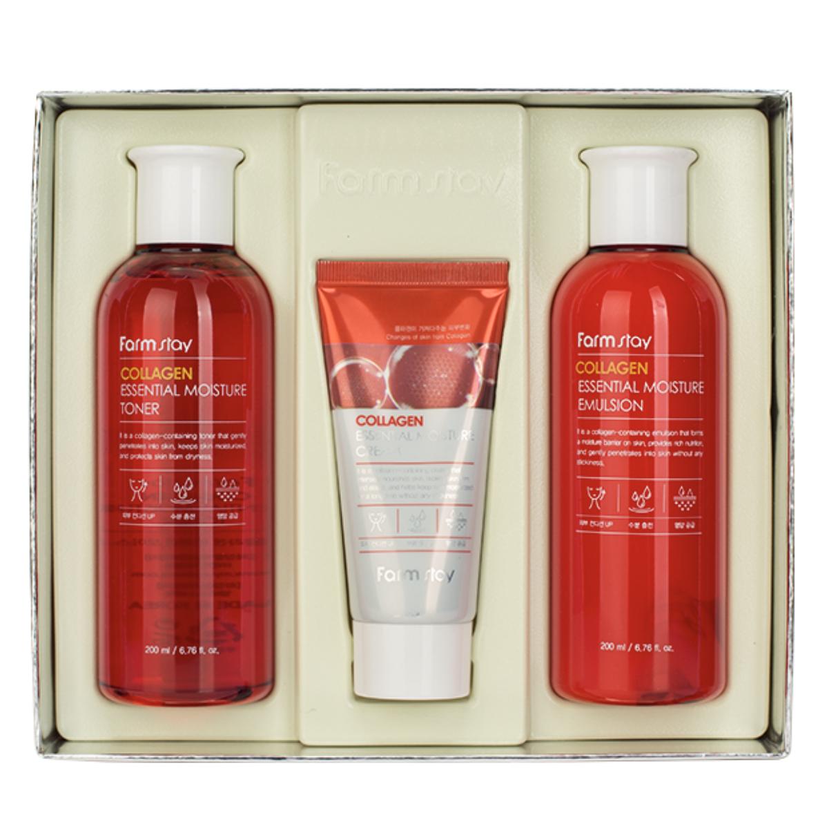 Наборы косметики FARM STAY Collagen Essential Moisture Skin Care 3 SET (Тоник + эмульсия + крем)