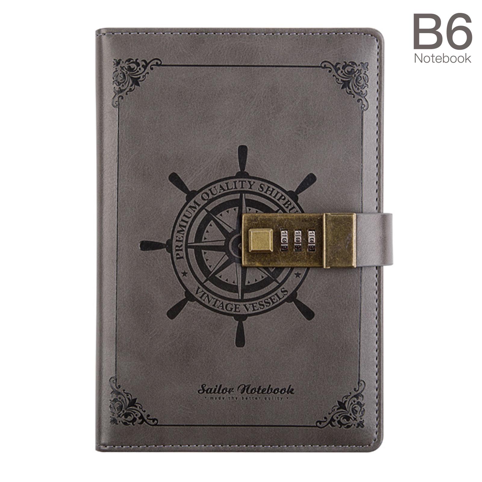 Винтажный дневник с замком B6, чехол из искусственной кожи, ретро-блокнот, 3-значный кодовый замок с паролем чёрный