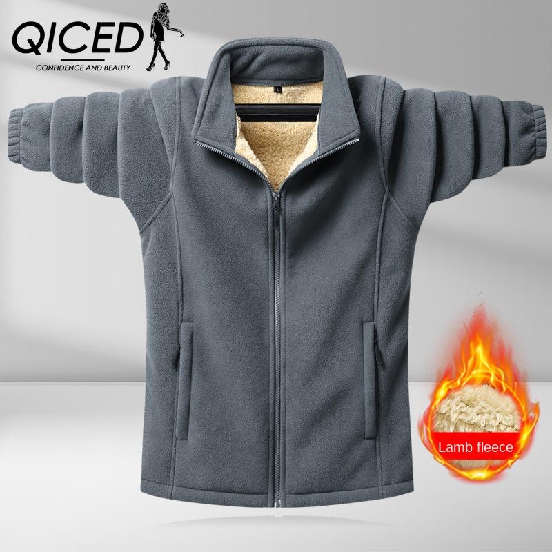 QICED флисовая мужская осенне-зимняя флисовая однотонная куртка на молнии сверху толстое пальто зимнее пальто M